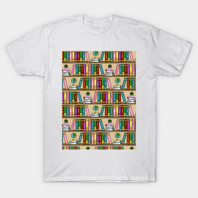 Bookshelf Pattern T-Shirt by Designoholic